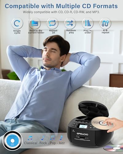 Greadio Boombox CD Player Cassette Player Combo with,LCD Display,AM/FM Radio,Bluetooth,Stereo Sound with Remote Control,Tape Recording,AUX/USB Drive,AC/DC Powered,Headphone Jackfor Home,Kids,Gift