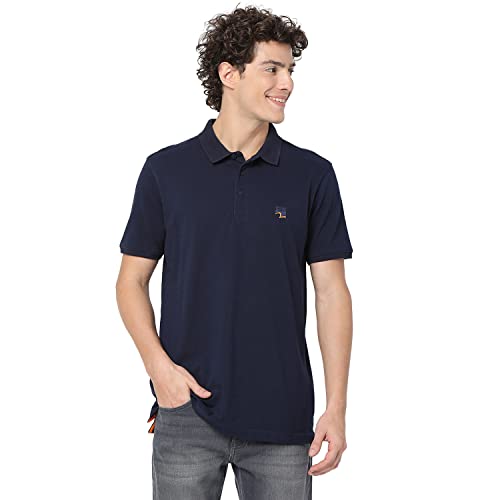 Image of Spykar Men's Slim Fit Polo Neck Half Sleeve Solid Casual T-Shirt