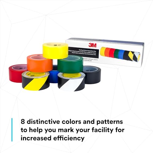 Image of 3M Caution and Safety Marking Vinyl Tape 5S Color Coding Pack - Variety Pack - High-Visibility, Colorful Hazard Marking - 8 Rolls /Case