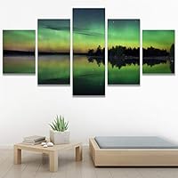 SIGNWIN 5 Panel Canvas Wall Art Astronomy & Space Contemporary Cosmic Dramatic Green Group Photography Realism Ultra for Home Decorations Ready to Hang - 60