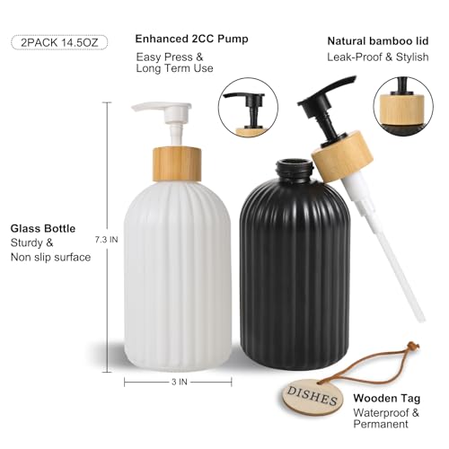 Image of 2 Pack ViserVita Glass Hand Soap Dispenser Set with Bamboo Pump, Elegant Refillable Liquid Dish Soap Dispenser, Perfect for Kitchen Sink and Bathroom Decor