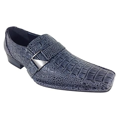 Alberto Fellini Men's Dress Loafers Elastic Slip on with Buckle Fashion Shoes Runs Half Size Big(Toni) (9, Gray_Croco) Cover