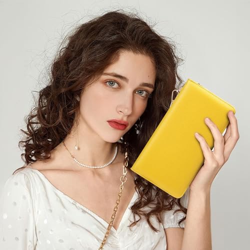 Image of Chelmon Womens Wallet Geunine Leather RFID Blocking Purse Credit Card Clutch (Pebble Yellow)