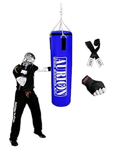 AURION Synthetic Hard Punching/Boxing Bag, 24 inches (UNFILLED) with Hand WRAP