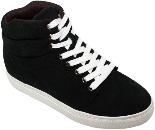Calden Men's Invisible Height Increasing Elevator Shoes - Black Suede Leather Lace-up Casual Fahion Sneakers - 3 Inches Taller - K107201 - Size 8 D(M) US