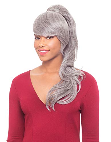 Alicia Beauty Foxy Silver Collections, Fusion High Heat Synthetic, Long Wavy Ponytail Style Hair Piece, Instant accessories, Bang and Drawstring - DUET 3 (TT1B33)
