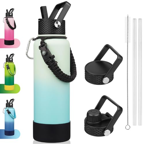 Image of BJPKPK 40oz Insulated Water Bottle with 3 Lids, Straw Lid & Handle