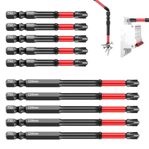 Image of Serplex10Pcs Magnetic Cross Head Screwdriver Bits, 65mm & 110mm Lengths, S2 Alloy Steel Phillips Drill Bits for Electric Drills & Screwdrivers, Furniture Assembly, Electrical Work, and Repairs