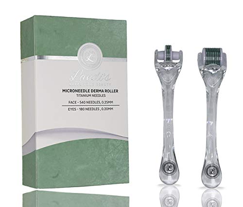 Derma Roller (2 Pack for Face & Eyes) By Landi’s For Natural Glow - Professional Microneedling Instrument 0.25mm - 0.30mm For Women Of All Ages – Collagen Production - Face, Neck, Skin Rejuvenation