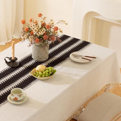 Nappe en coton et lin de qualité supérieure, élégance avec pompons