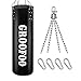 GROOFOO Sac de Frappe Adulte Enfant Punching Boxe Sacs Lourds Kit avec Chaine Suspension Mousqueton pour MMA Muay Thai Kickboxing Arts Martiaux Karaté Fitness Sports Noir (Non Rempli)