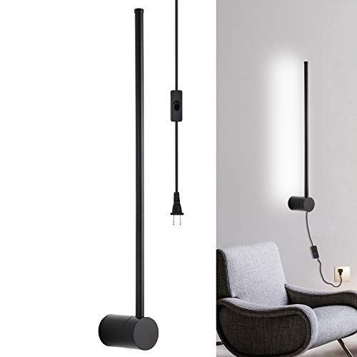 Ditoon Modern Plug in Wall Sconce LED Matte Black Wall Lamp with Plug in Cord On/Off Switch 21 5/8 inches Cool White Lamp for Bedroom,Bathroom,Pathwayï¼ˆ1-Packï¼‰