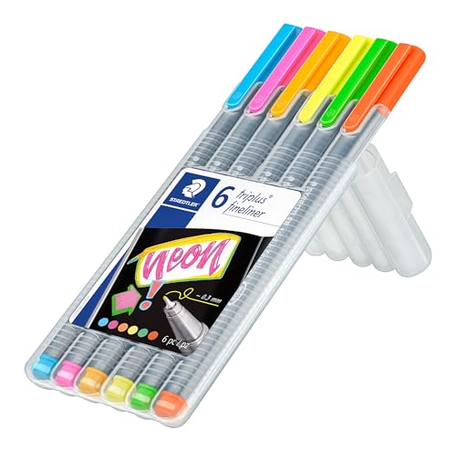 Caneta Triangular 0.3mm, Staedtler, Fineliner Triplus Neon, 334 SB6CS302, 6 Cores