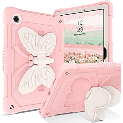 YINLAI Case for Samsung Galaxy Tab A8 10.5 inch 2021 SM-X200/X205 Butterfly Kickstand Heavy Duty Cover 2 in 1 Rugged Shockproof Protective Anti-Scratch Tablet Case for Samsung Galaxy Tab A8 White Pink Cover