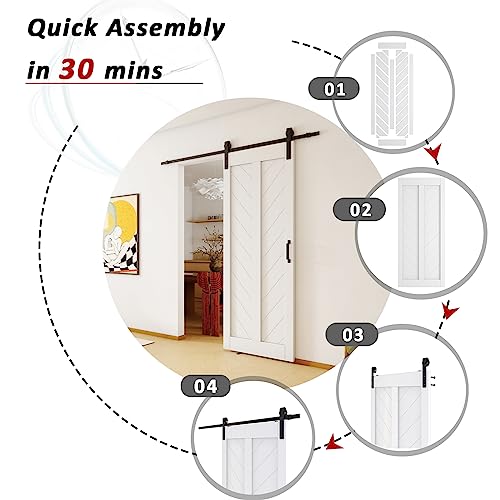 48" × 84" Sliding Barn Door, Modern Barn Door Slab with Pre-drilled Holes, Includes 8FT Hardware Kit, Waterproof PVC & MDF, Assembly Required, V Frame, White