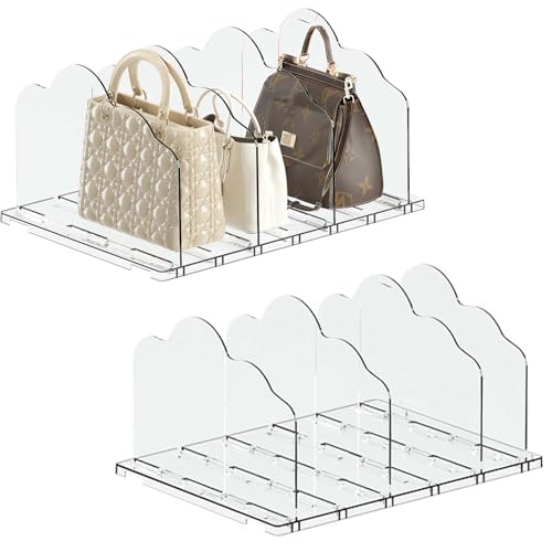 Alyxen 4 PCS Organizador de Bolsos de Plástico,Adjustable Separador Bolsos para Almacenaje Armario Estantes,Divisores de Embrague/Bolsos Mano/Libro para Dormitorio,Oficina,Librerías,Transparente
