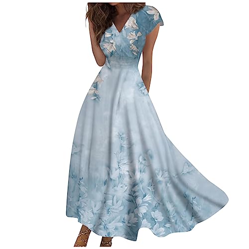 DHYUEN Damen Kleider Bedruckt Tanzkleid Leinen Off Shoulder Gothic Abendkleider Sexykleid Flowy Wickelkleid Neckholder Ärmellos Wickelkleid Sommer...