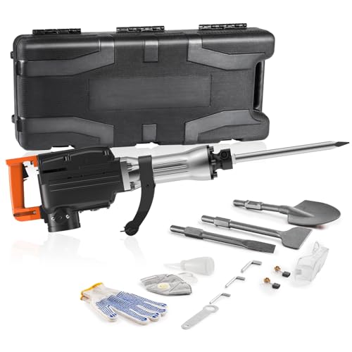VEVOR Demolition Jack Hammer, 2200W Jack Hammer Concrete Breaker, 1350 BPM Heavy Duty Electric Jack Hammer, 4pcs Chisels Bit with Case, Black