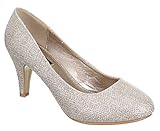  King Of Shoes Escarpins classiques à talon compensé pour femme - Or - Paillettes dorées., 37 EU