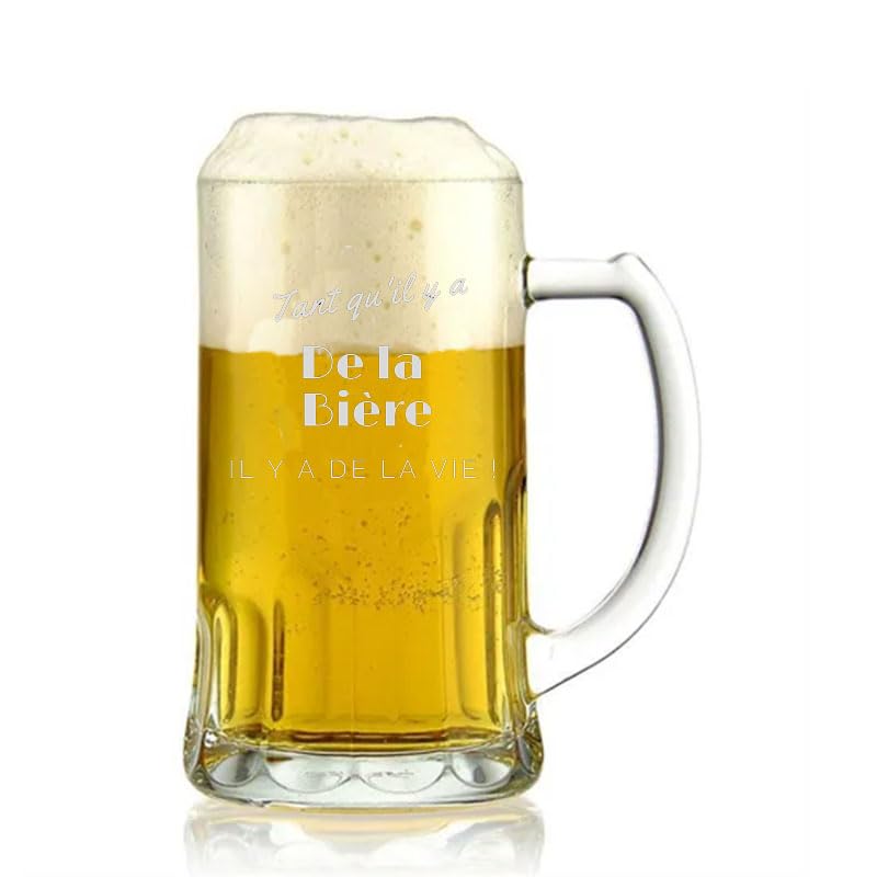 Chope à bière personnalisable Mabouteille.fr (LOT DE 6) – Verre a biere 50cl gravure sur verre pour prénom, message, date, logo… [ Coffret biere a offrir ]