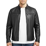 Leatherick Herren Premium Nappa Schafsleder Cafe Racer Schwarze Bikerjacke (DE/NL/SE/PL, Alphanumerisch, M, Regular, Regular, Jacket Black Hooper Style)