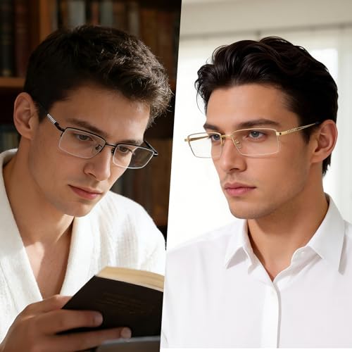 Image of Dollger Rectangle Blue Light Glasses for Men Metal Anti Bluelight Blocking Glasses for Computer Fashion Eyeglasses Small Half