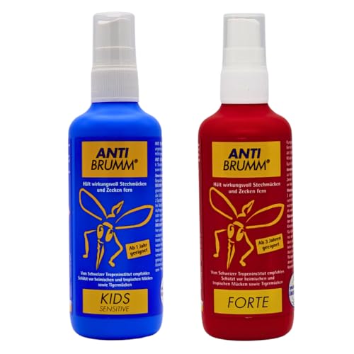 Bundle Anti Brumm Forte + Anti Brumm Kids Sensitive Pumpspray, je 150 ml I Schutz gegen Mücken und Zecken I Mückenspray I Erwachsene und Kinder I Reisen, Tropen I Spar-Set plus Pharma Perle giveaway