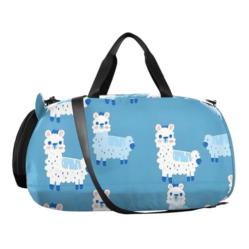 Duffle Bag Kids Gym Bag with Shoes Compartment & Wet Separation Overnight Travel Duffel Bag Alpaca Blue Background for Girl Boy2