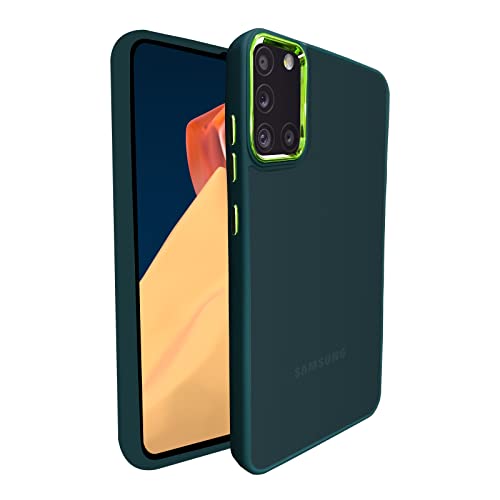 Image of A rtistque Frosted Translucent Back Cover Case for Samsung Galaxy A31 | Electroplated Chrome Ring | Raised Camera Edges for Protection | Smooth Sides TPU - Green