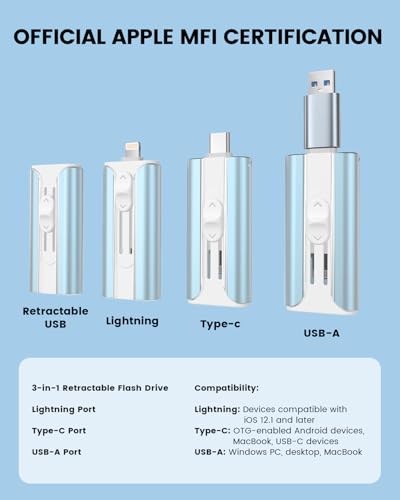 Image of MFI Certified 64GB Flash Drive - Photo Stick and USB Stick Offers Photo /Video Storage, The External Storage is Compatible with iOS, Android, and Pc,1 Pack (Glacier Haze)(Available Space: ~58GB)