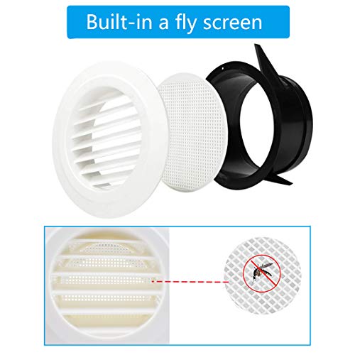 Image of SDTC Tech 6 Inch Round Air Vent ABS Louver Grille Cover with Built-in Screen Mesh Detachable Soffit Air Exhaust Vent for Bathroom Kitchen Bedroom Office