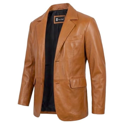 Image of Isaac & David Chicago Lambskin Genuine Casual Wear Leather Blazer Sport Coat Classic Button Closure for Men 2 Button Coat