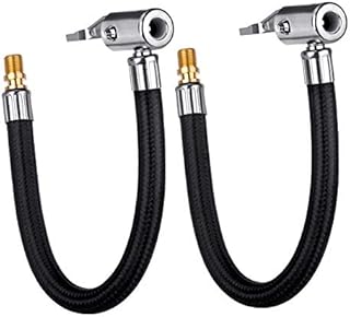 LUMITECO 2 PCS Locking Air Chuck with Air Hose and Standard Tire Valve Fine Thread, Air Inflator Hose Adapter for Twist On Convert to Lock On Connection