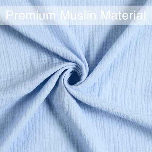 Image of Meracorallo Muslin Pack and Play Fitted Sheet, 100% Cotton, Sky Blue | Soft Breathable Mini Crib Sheet, Pack N Play Sheet, 38x26 In, Playard Mattress Sheet for Baby Boys and Girls