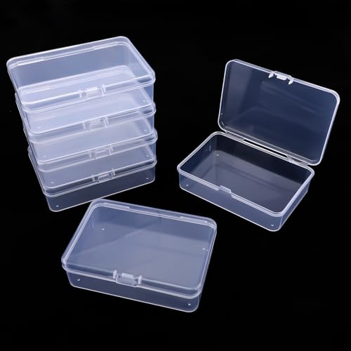 Image of 6 Pcs Clear Plastic Storage Containers Box, Small Rectangle Organizer with Hinged Lid, Small Plastic Case for Collecting Business Cards, Accessories, Crafts, Beads, Jewelry, Screws