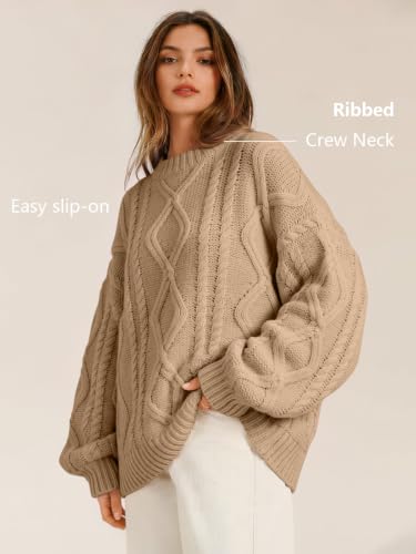 Image of Trendy Queen Women's Oversized Cable Knit Sweaters 2026 Fall Outfits | Quiet Luxury Style, Chunky Knit Texture, Winter Holiday Outfit, Easy Layering Piece, Fall Fashion Staple