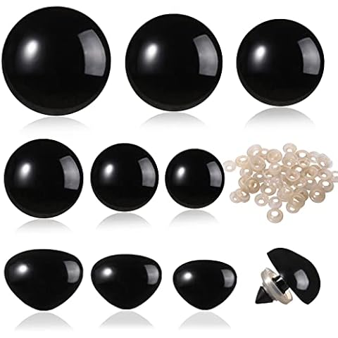 L-Lweik 360 Pcs Large Plastic Safety Eyes and Noses 12-30mm Assorted Sizes with Washers for Crochet Big Stuffed Animals Needle Felting Crafts Dolls DIY, Black Cover