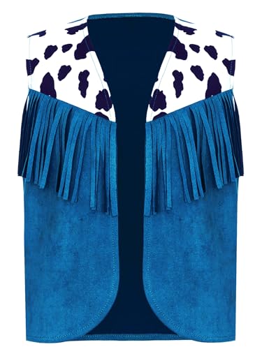Boys Girls Cowboy Cowgirl Vest Sleeveless Cow Print Fringed Waistcoat Jacket Kids Western Party Dress Up3