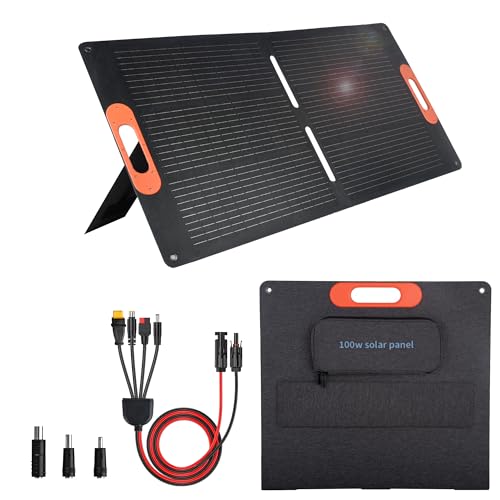 VLAIAN 100W Portable Solar Panel for Power Station Generator,100 Watt Foldable Solar Panel Charger with MC4 Output,3-in-1 DC Connector,23.5% High Efficiency for Outdoor Camping RV Travel(100W)