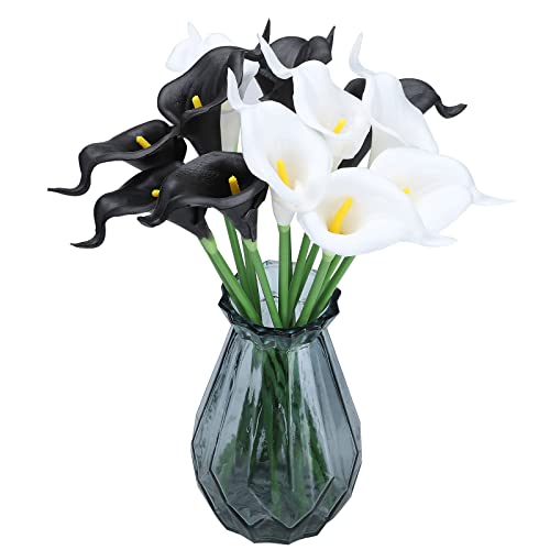 Teahutty Lot de 12 lys calla artificiels en latex PU au toucher réel avec petite fleur, parfaits pour la fabrication de bouquets, boutonnières, corsages Cover