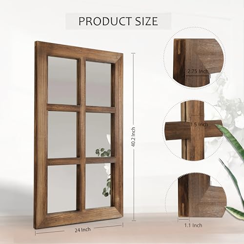 Image of LOSOUR 2 Pack 24x40 Mirrors for Wall Decor, Farmhouse Distressed Wood Windowpane Mirror, Rustic Home Wall Decor Accents for Bedroom Living Room Dining Room, Kitchen, Mantle (2, Brown, 40 inch L x 24 inch W)