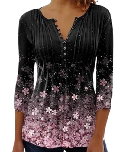 Chemise manches 3/4 femme ABYOVRT blouse col V imprimé floral du S au XXL