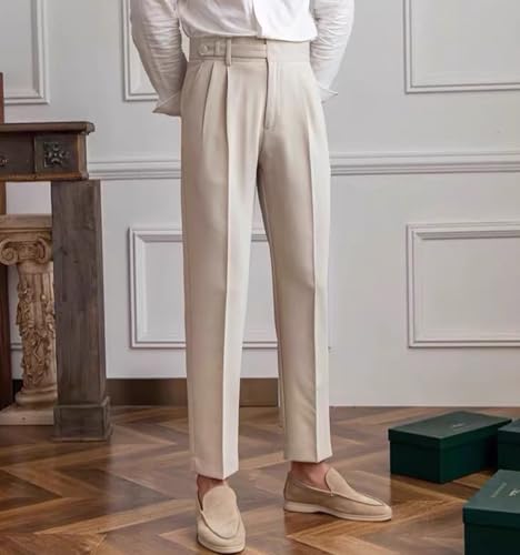 Men's Summer High-Waist Pleated Straight Leg Chinos - Breathable Smart Casual Trousers3