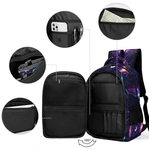 Backpack for Men Women, Cute Sacred Geometry Symbols Sun Moon Trippy Purple Adjustable Strap Backpack for Travel, Business, Unisex Comfy Large Capacity Shoulder Bag3