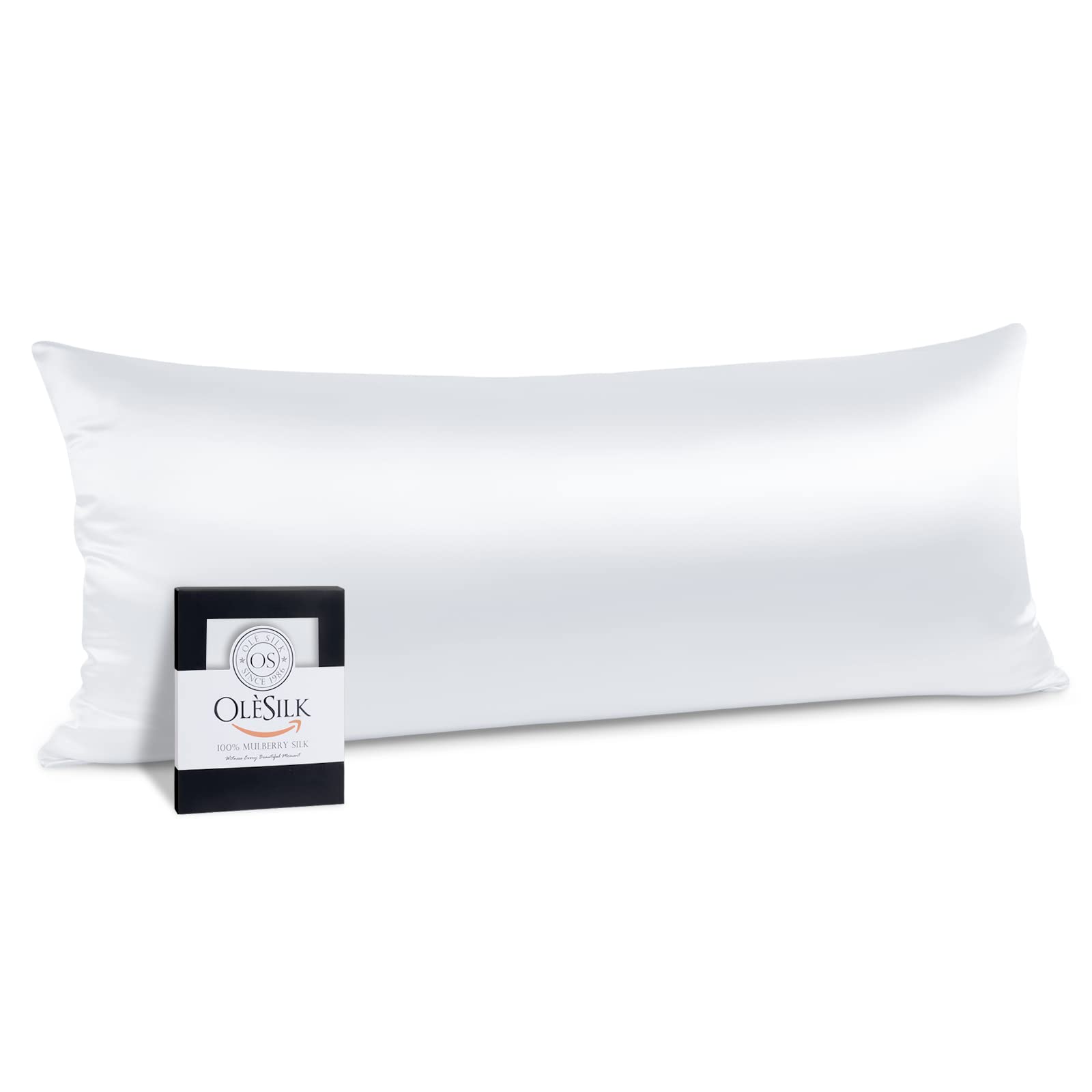 OLESILK Funda de Almohada 100% Seda de Doble Cara - Tacto Suave y Muy Buena transpirabilidad, Bueno para la Piel y el Cabello, 16Momme, Blanco, 40x105cm