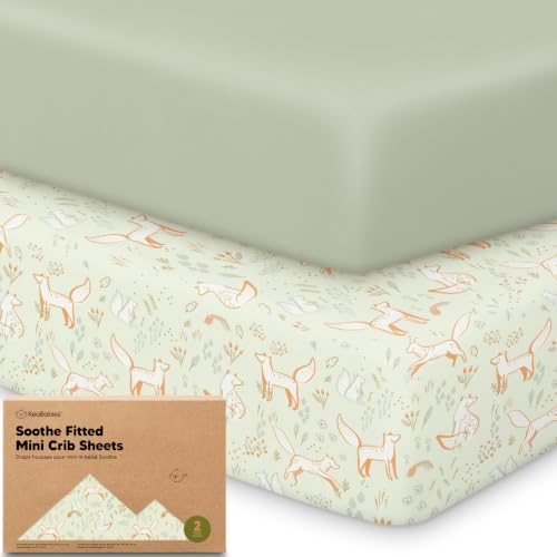 Image of 2-Pack Mini Crib Sheets Fitted, 38x26 Pack N Play Mattress Sheets (Foxtrot) | Organic Cotton Sheets for Pack and Play Mattress, Soft, Breathable Playard Bedding Sheet, Mini Toddler Bed Cover, Boys, Girls