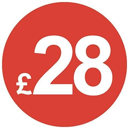 Pack of 500-20mm Price Stickers - Choose from 10p to £95 - Bright Red - Many Prices to Choose from (£28 - Red)