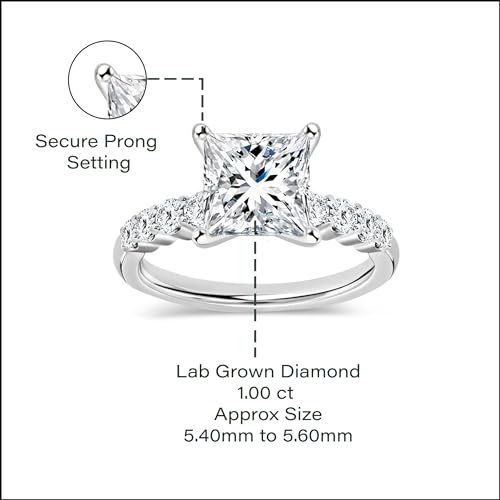 Dazzlingrock Collection IGI Certified Princess Cut (1.00 CT) & Round (0.23 CT) Lab Grown White Diamond 4 Prong Solitaire Engagement Ring for Women in 10K Solid Gold4
