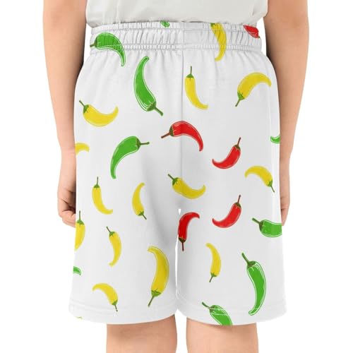 J JOYSAY Pepper Vegetable Scatter White Boys Athletic Shorts Kids Youth Casual Shotrs with Pockets Elastic Waistband3