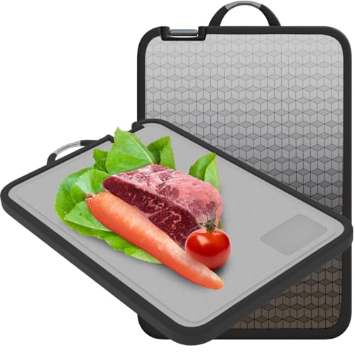 Pryzon Tabla de cortar grande de acero inoxidable con afilador de cuchillos integrado, tabla de...